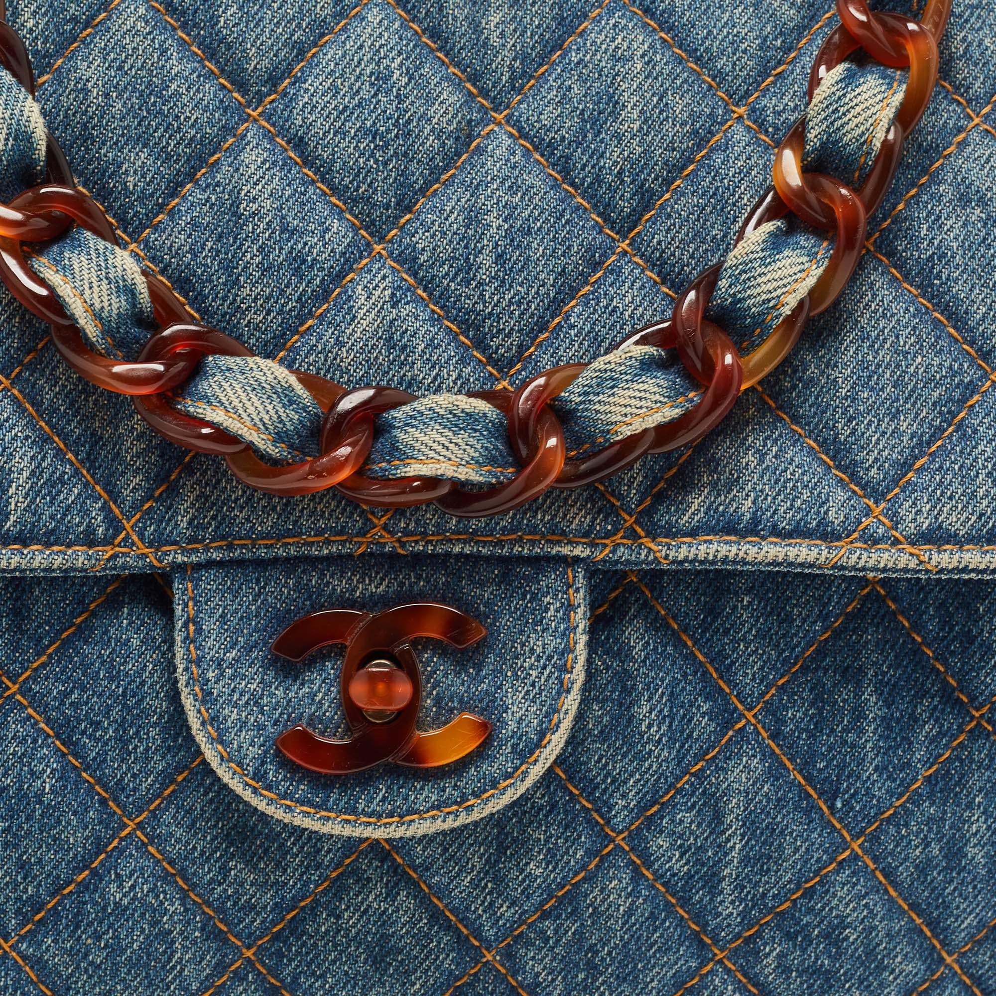 Chanel Blue Quilted Denim Classic Flap Bag 10