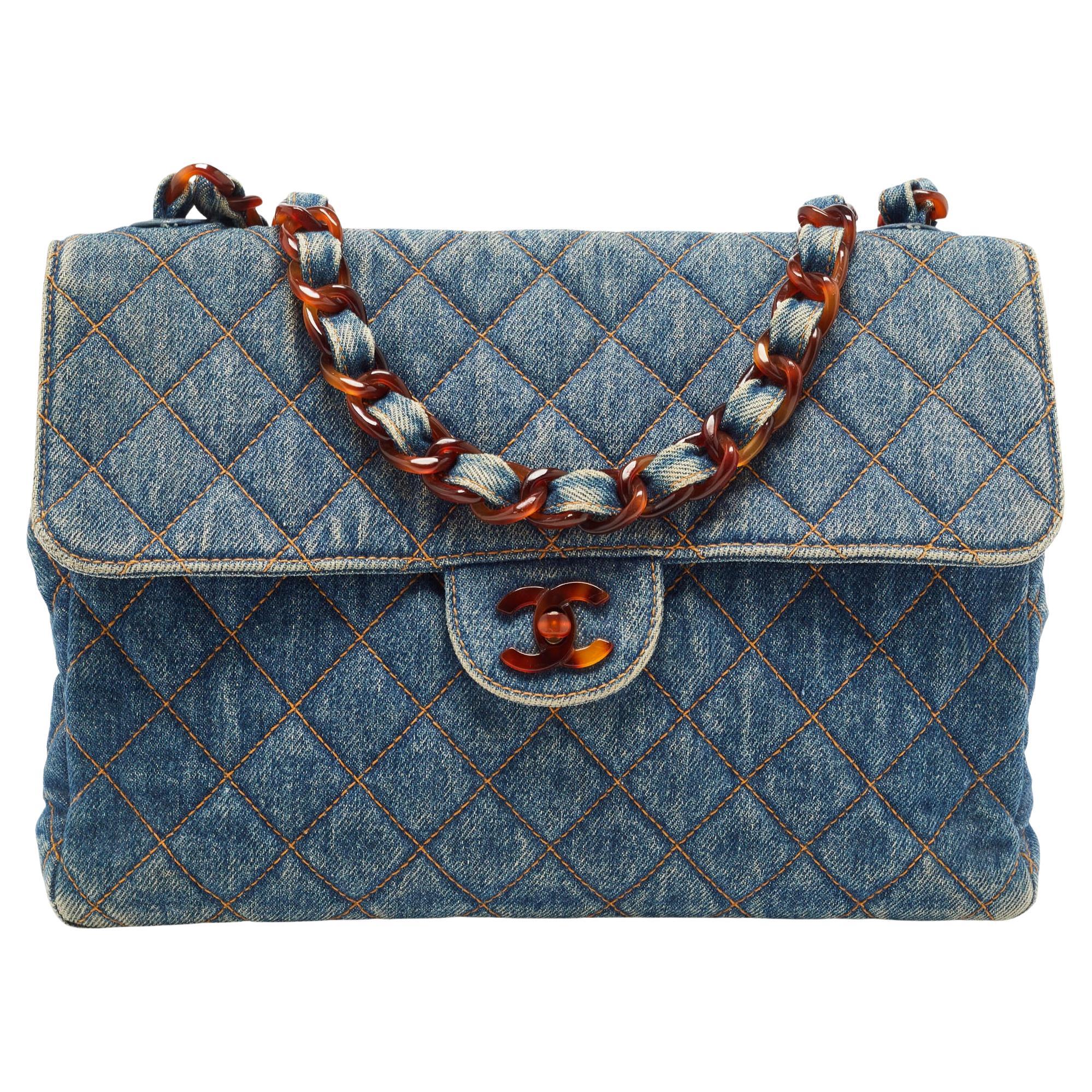 Chanel Blue Quilted Denim Classic Flap Bag