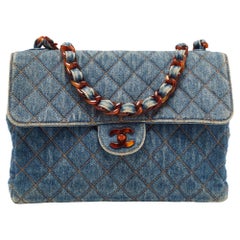 Chanel Blue Quilted Denim Classic Flap Bag