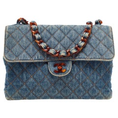 Chanel Blaue gesteppte Denim Classic Flap Tasche