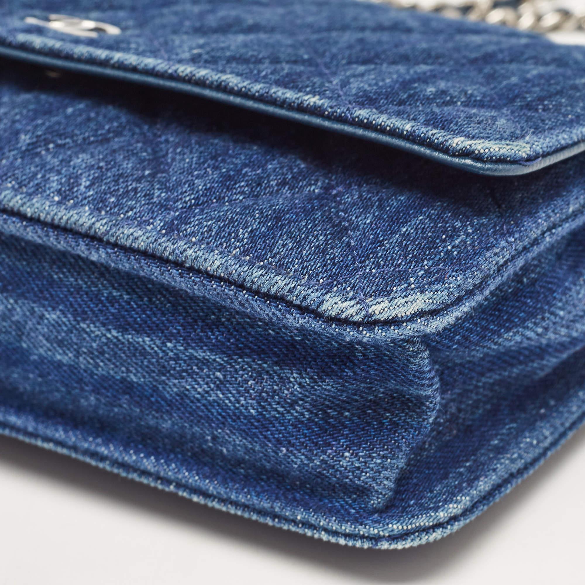 Chanel Blue Quilted Denim Classic Wallet On Chain 2
