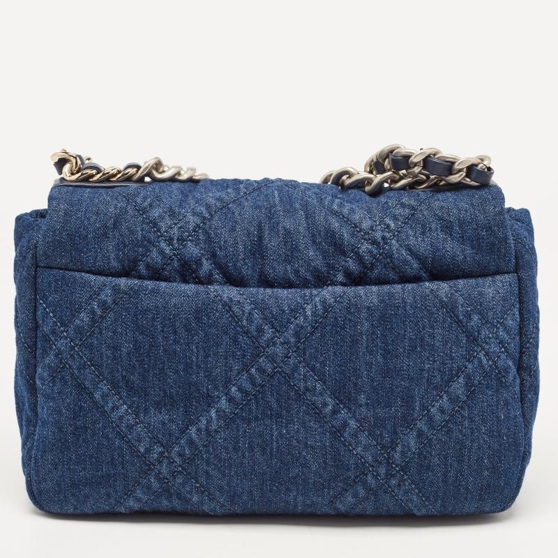 Women's Chanel Blue Quilted Denim Medium 19 Flap Bag