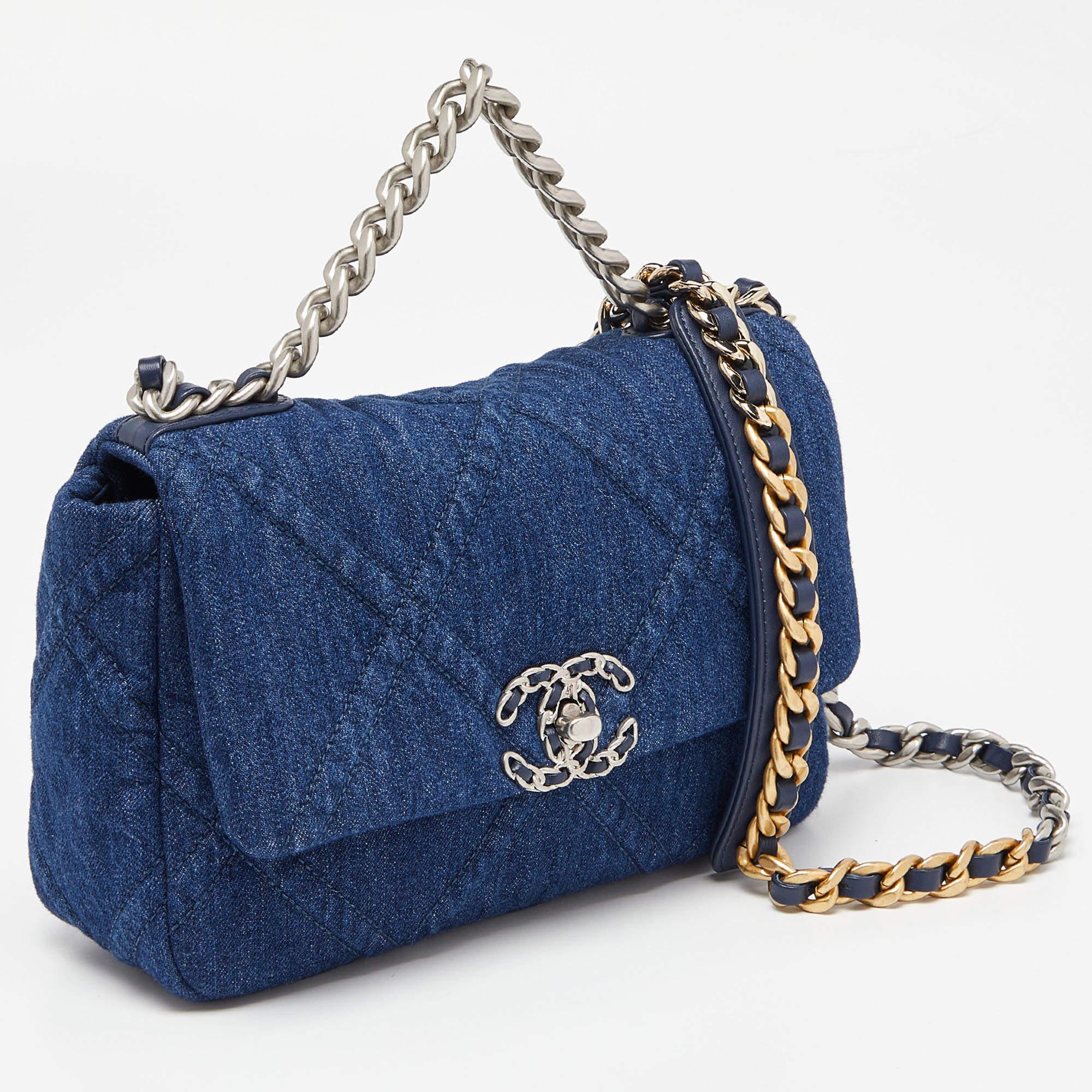 Chanel Blue Quilted Denim Medium 19 Flap Bag 1
