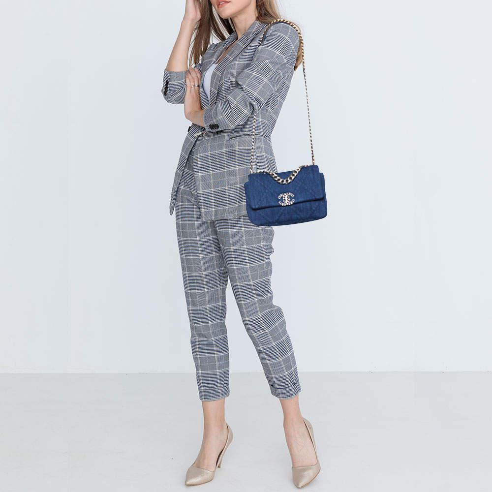 Chanel Blue Quilted Denim Medium 19 Flap Bag 2