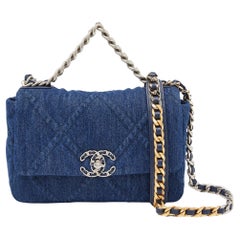 Chanel Blue Quilted Denim Medium 19 Flap Bag