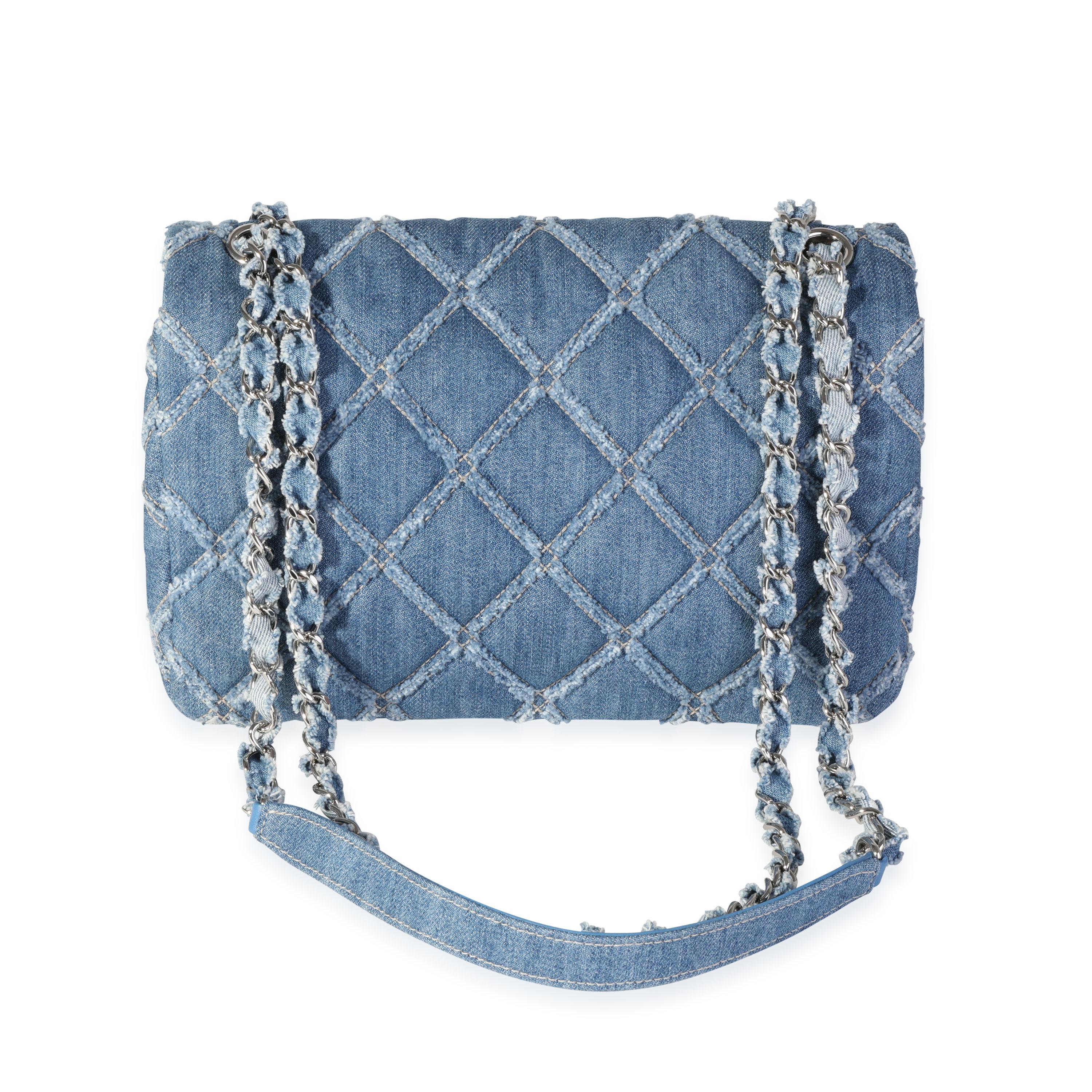 Chanel Blue Quilted Denim Medium Single Flap Bag In Excellent Condition In New York, NY