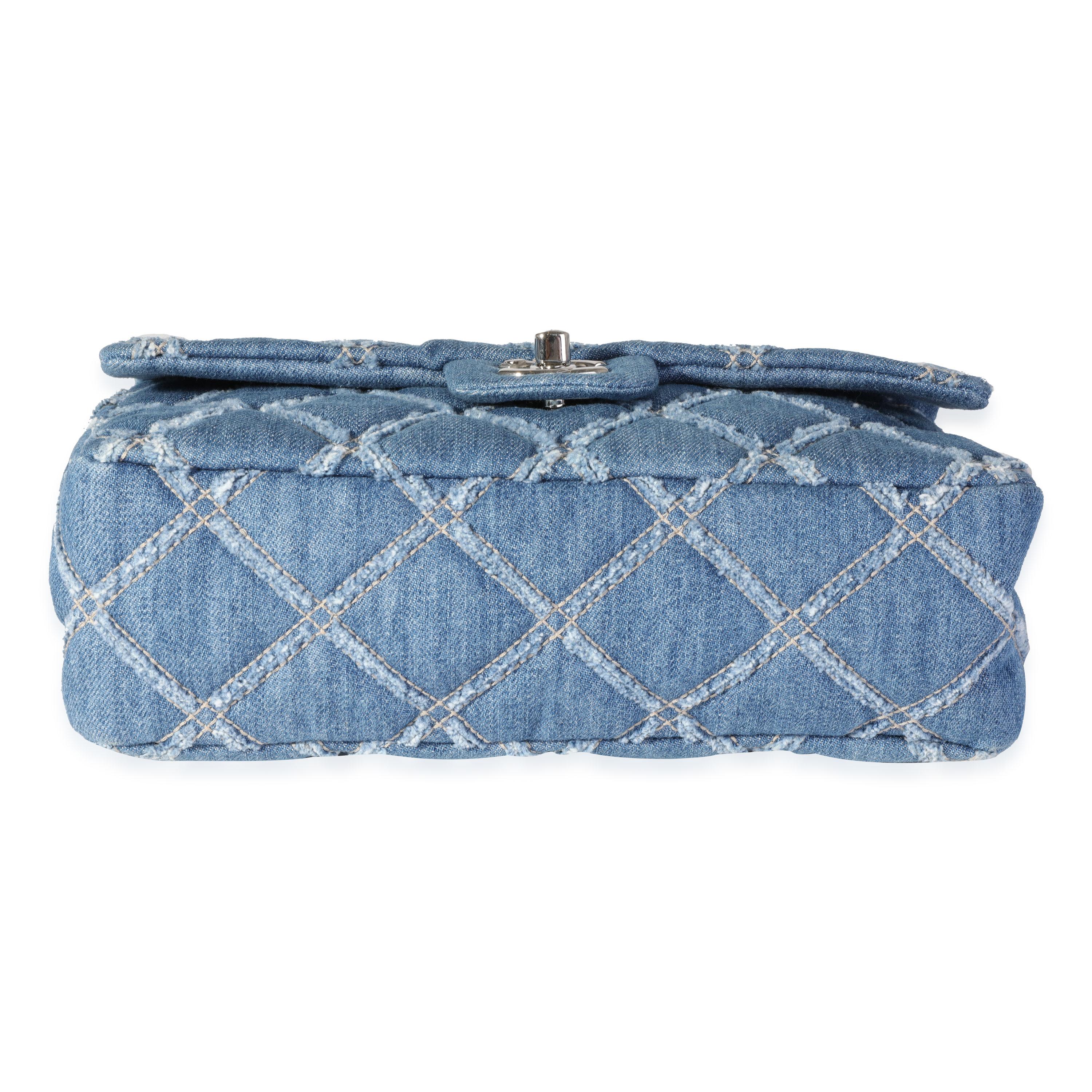 Chanel Blue Quilted Denim Medium Single Flap Bag 4