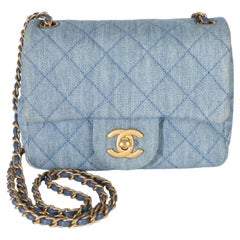Chanel Blue Quilted Denim Mini Pearl Crush Flap Bag