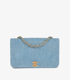 Chanel Blue Quilted Denim Small Classic Single Full Flap Bag