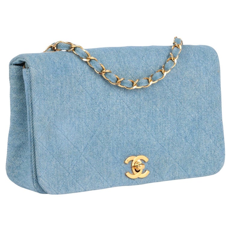 Chanel Blue Quilted Denim Small Classic Single Full Flap Bag For Sale at  1stDibs