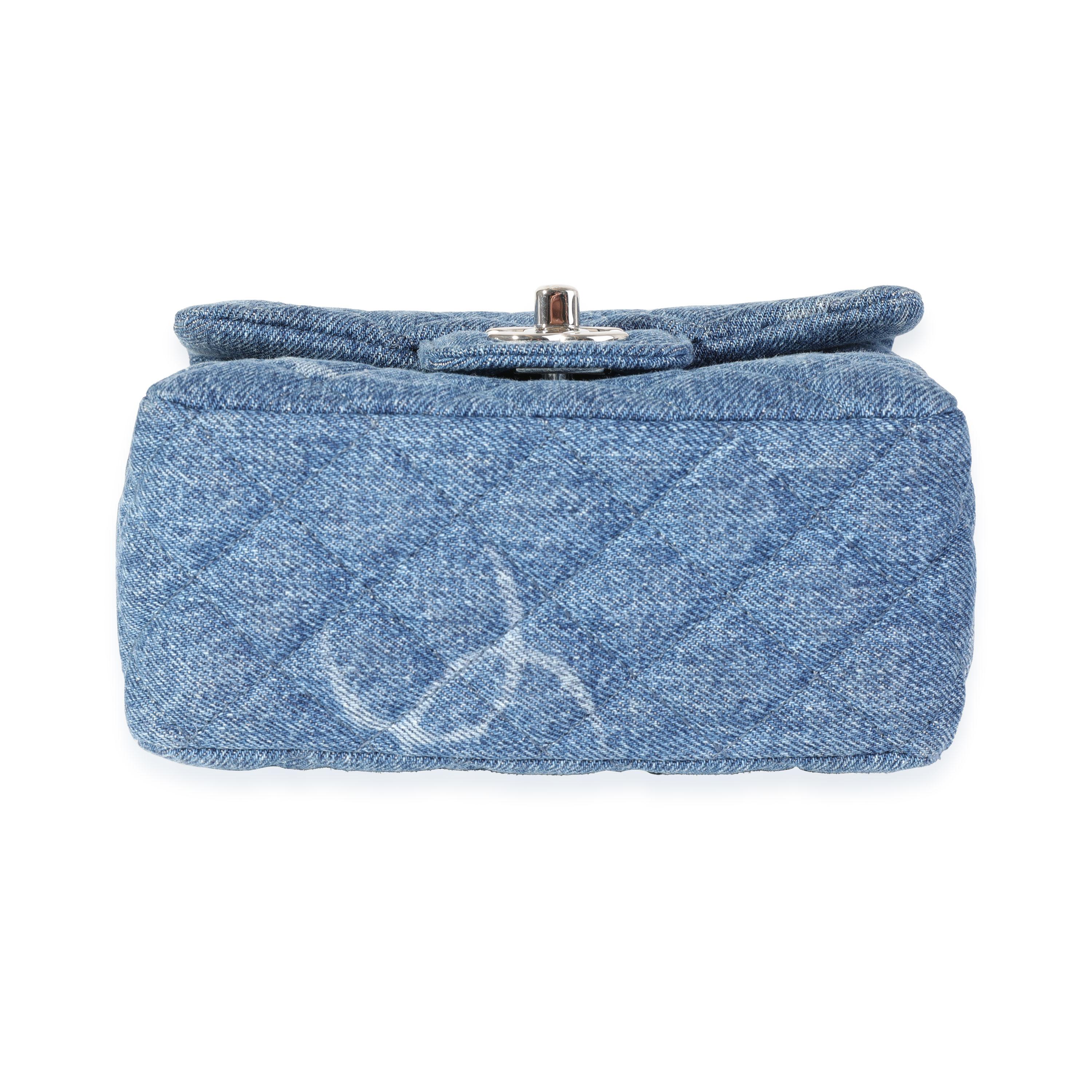 Chanel Blue Quilted Denim Square Mini Classic Flap Bag 2