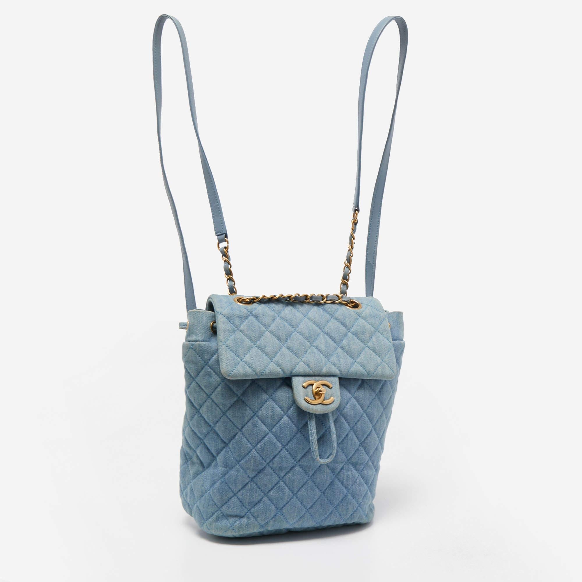 Gray Chanel Blue Quilted Denim Urban Spirit Backpack
