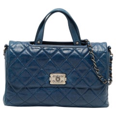 Chanel Blue Quilted Glazed Leather Large Convertible Boy Bag