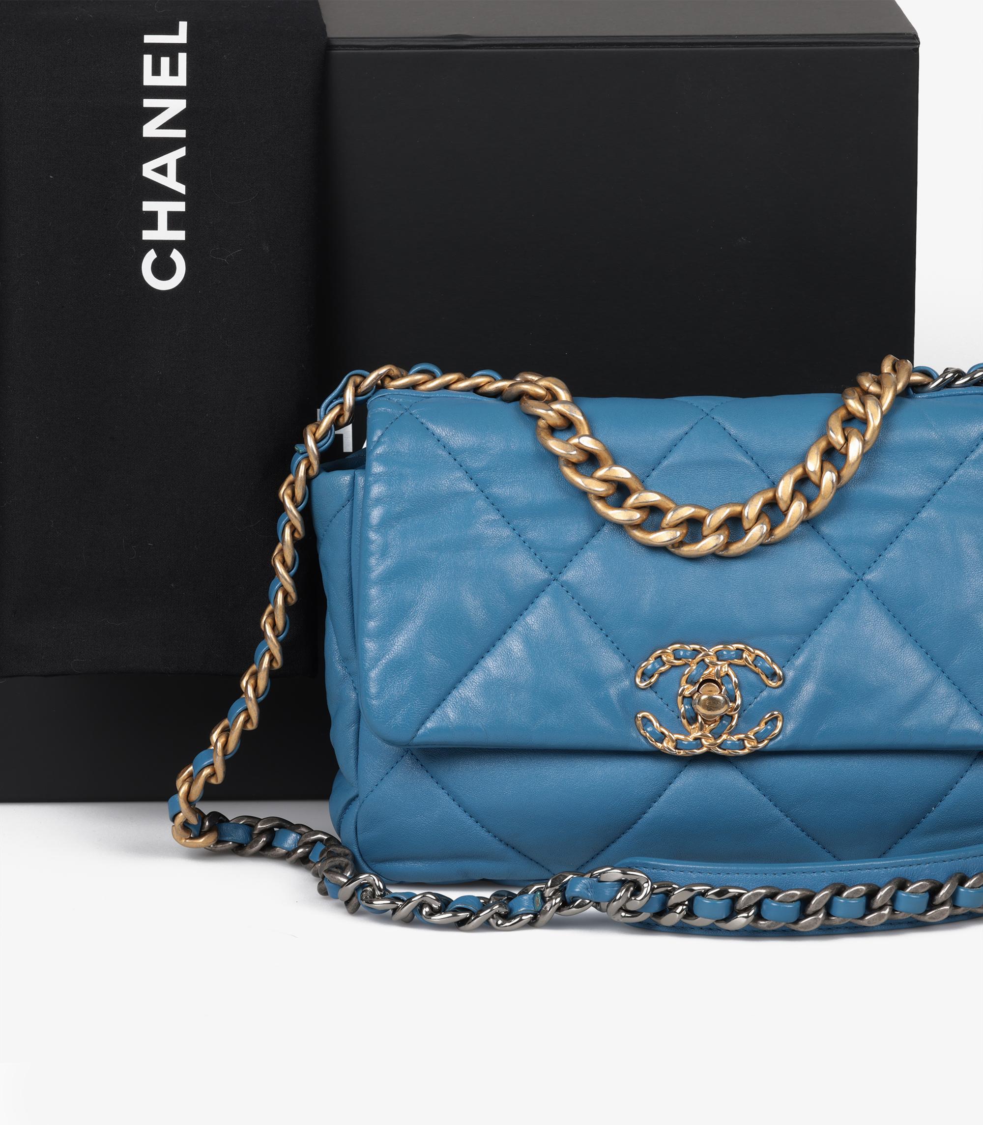 Chanel Blue Quilted Goatskin Leather Small 19 Flap Bag 6