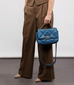 Chanel Blue Quilted Goatskin Leather Small 19 Flap Bag