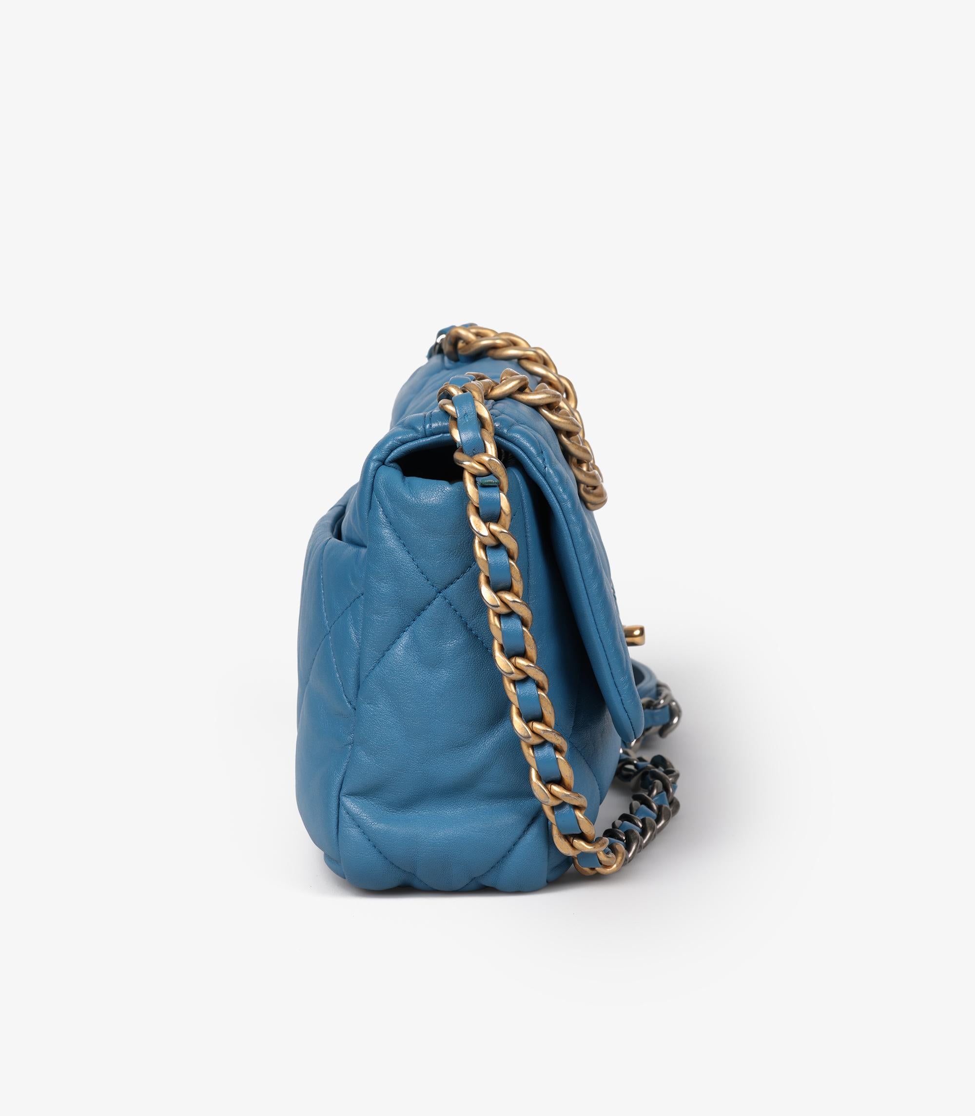 Women's or Men's Chanel Blue Quilted Goatskin Leather Small 19 Flap Bag