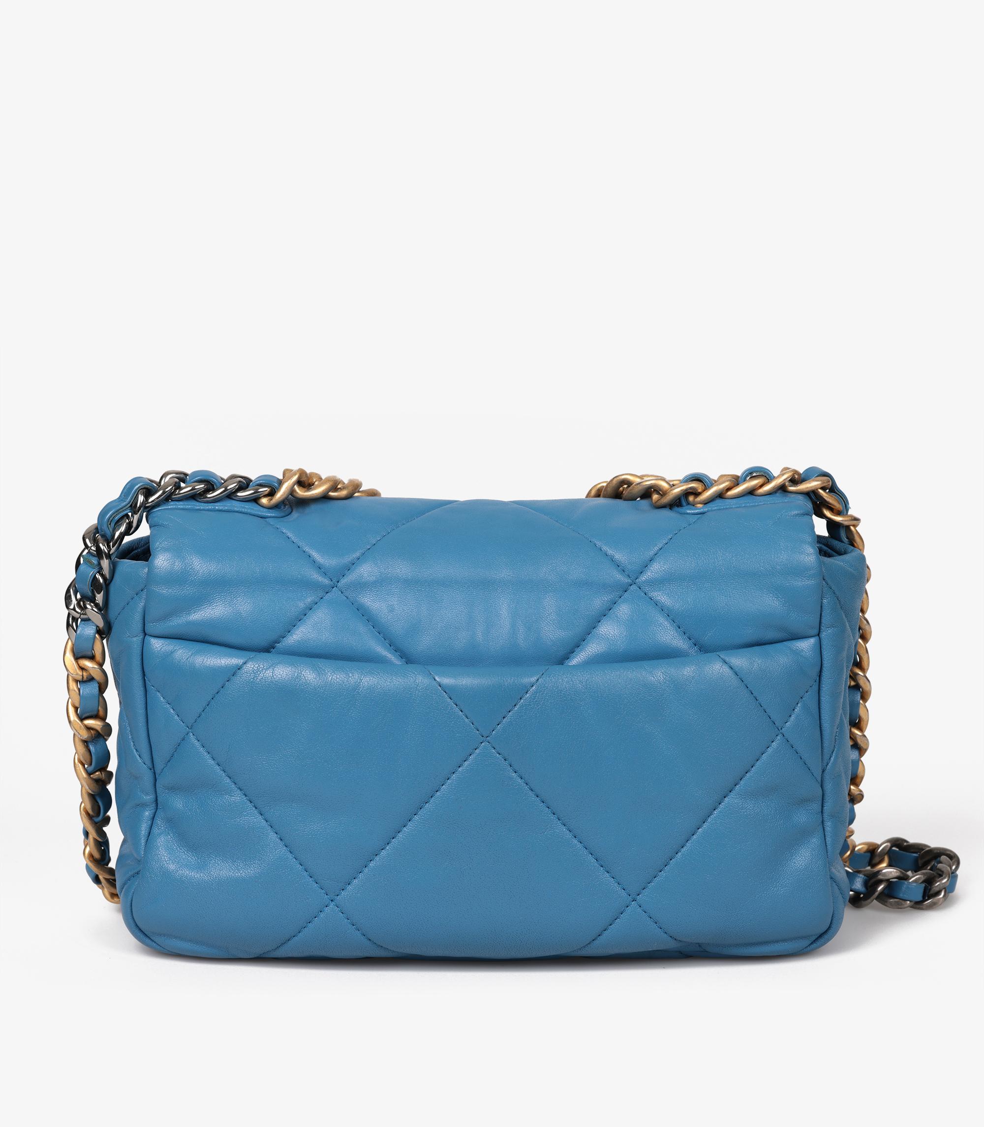 Chanel Blue Quilted Goatskin Leather Small 19 Flap Bag 2