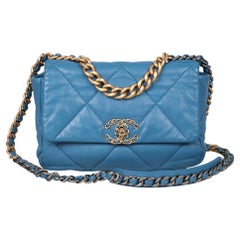 Chanel Blue Quilted Goatskin Leather Small 19 Flap Bag