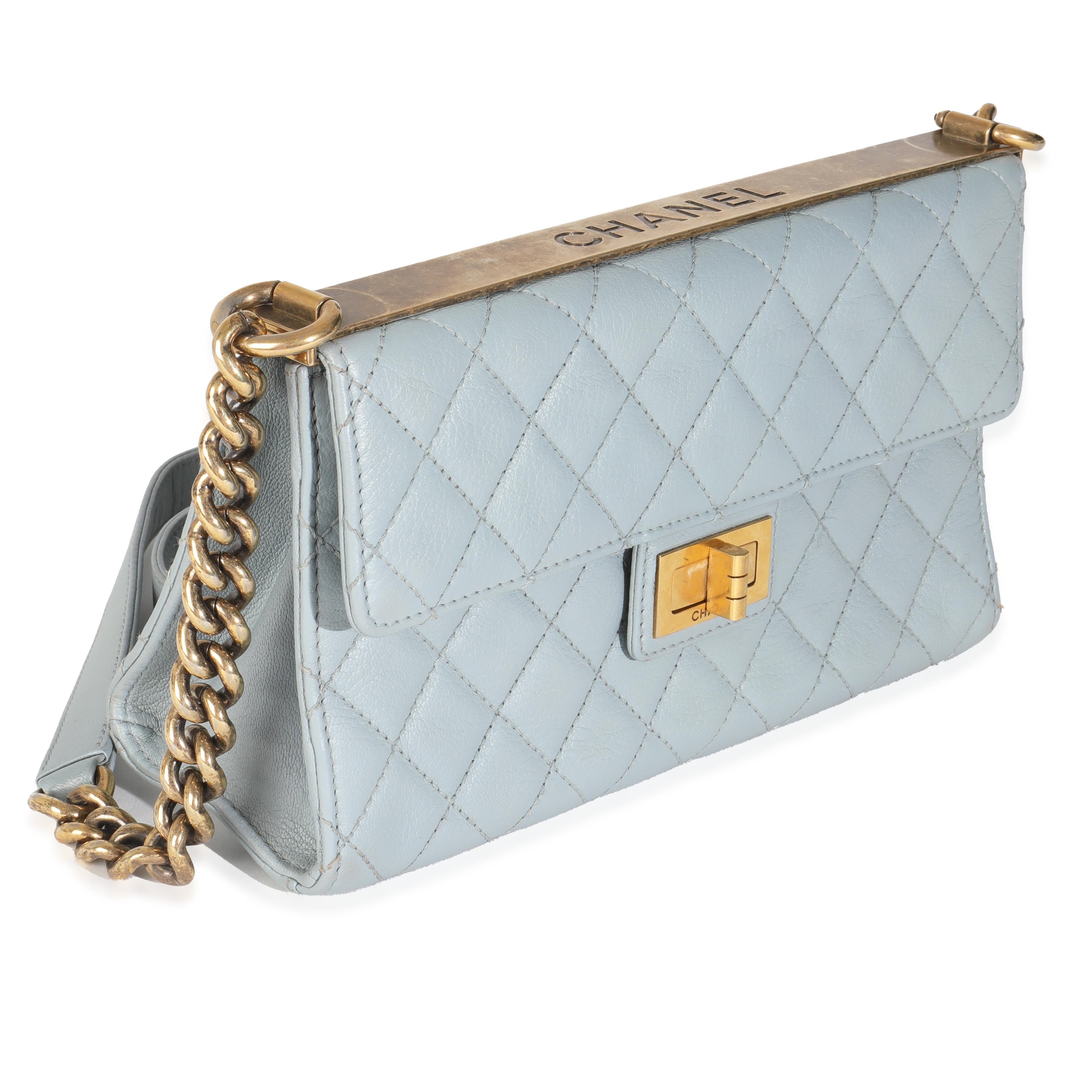 Gray Chanel Blue Quilted Goatskin Reissue Chain Flap