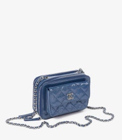 Chanel Blue Quilted Iridescent Patent Leather Mini Pocket Box Camera Case
