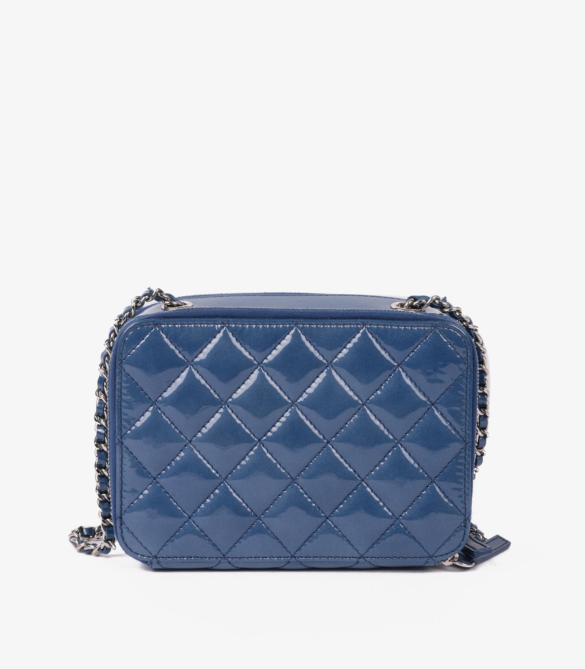 Chanel Blue Quilted Iridescent Patent Leather Mini Pocket Box Camera Case In Excellent Condition In Bishop's Stortford, Hertfordshire