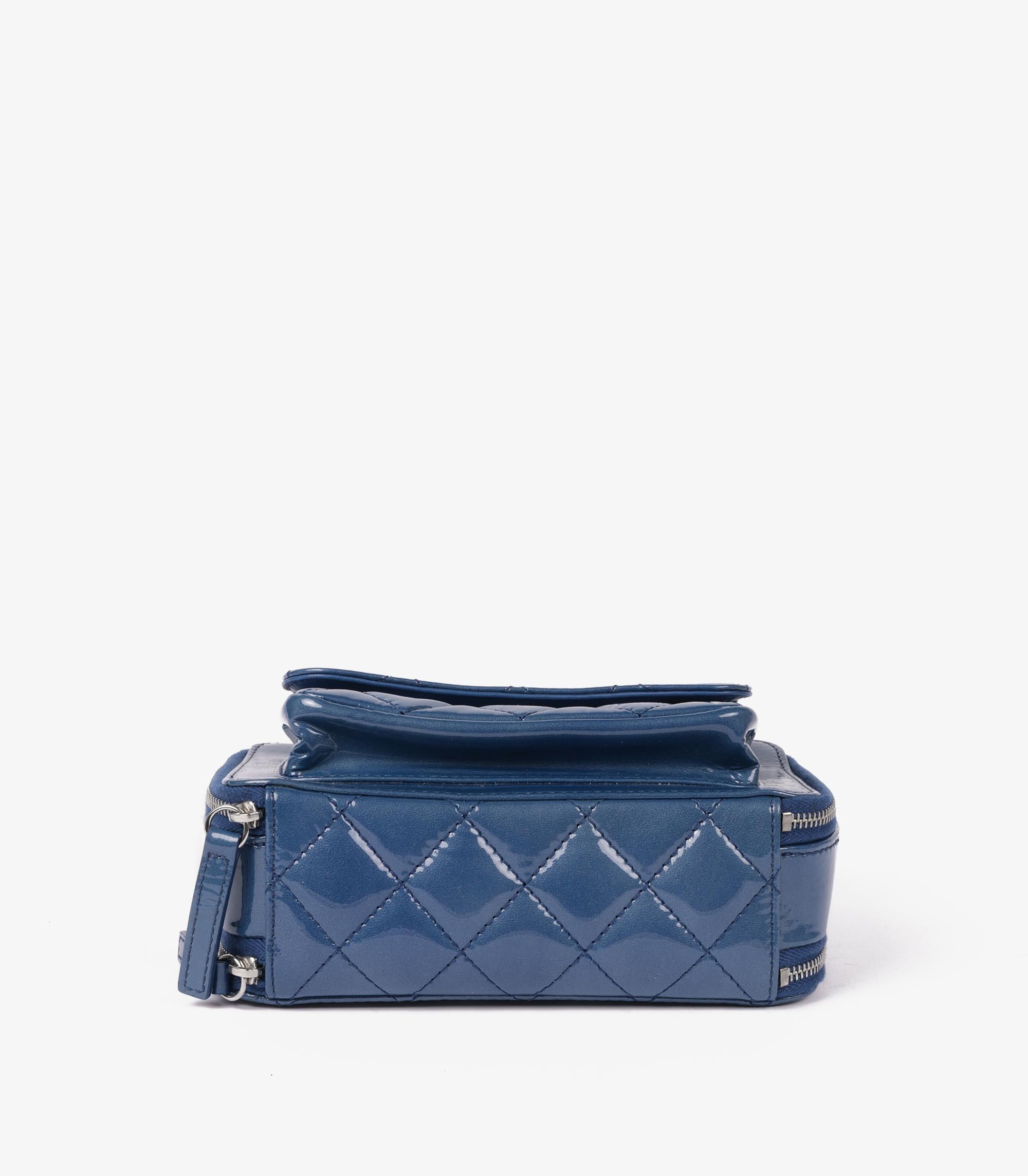 Women's or Men's Chanel Blue Quilted Iridescent Patent Leather Mini Pocket Box Camera Case
