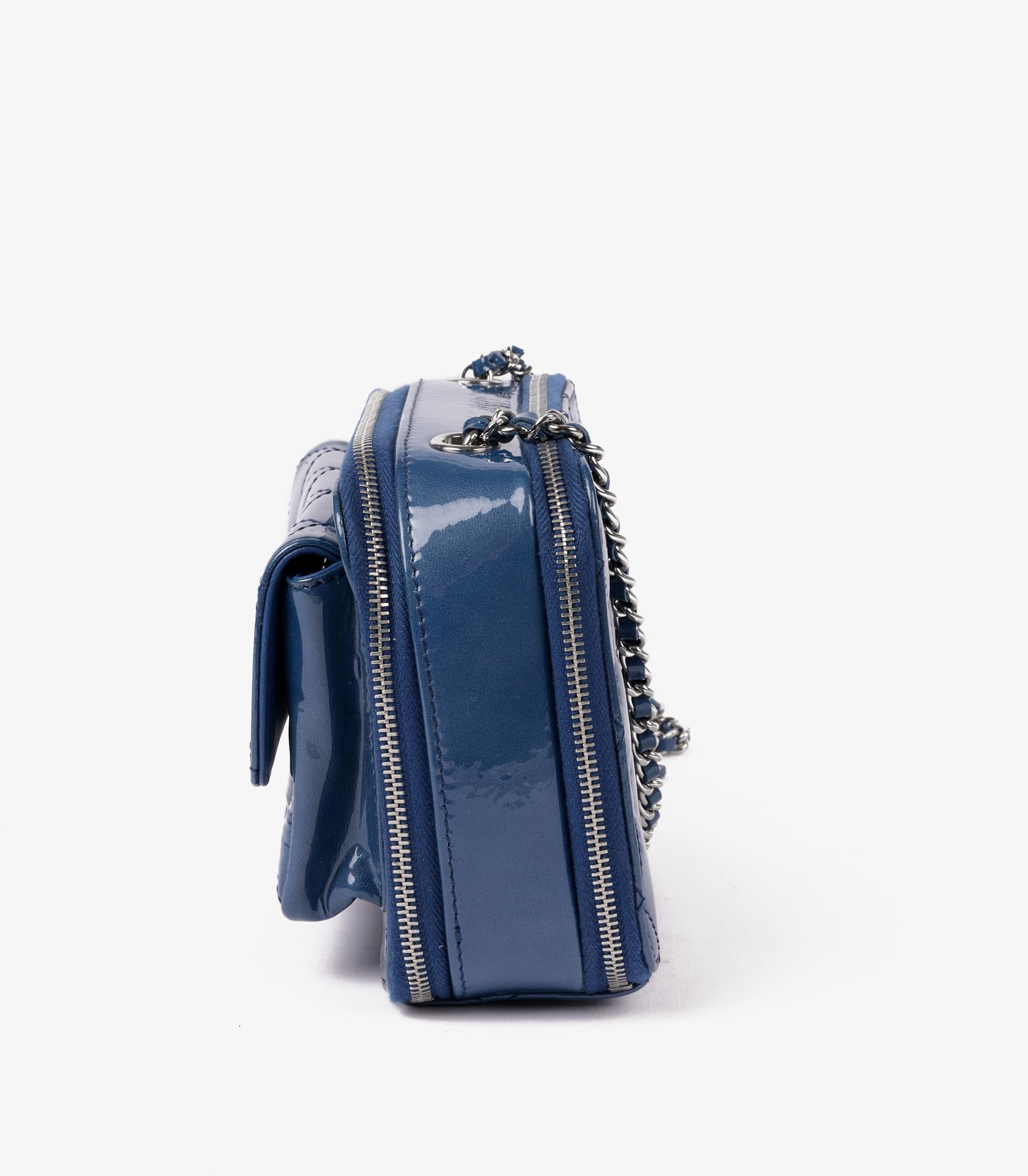 Chanel Blue Quilted Iridescent Patent Leather Mini Pocket Box Camera Case 1