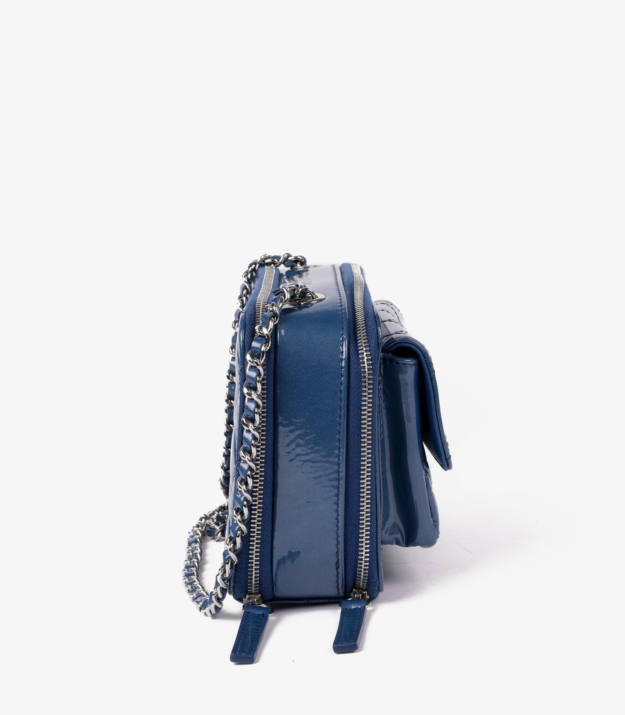 Chanel Blue Quilted Iridescent Patent Leather Mini Pocket Box Camera Case 2