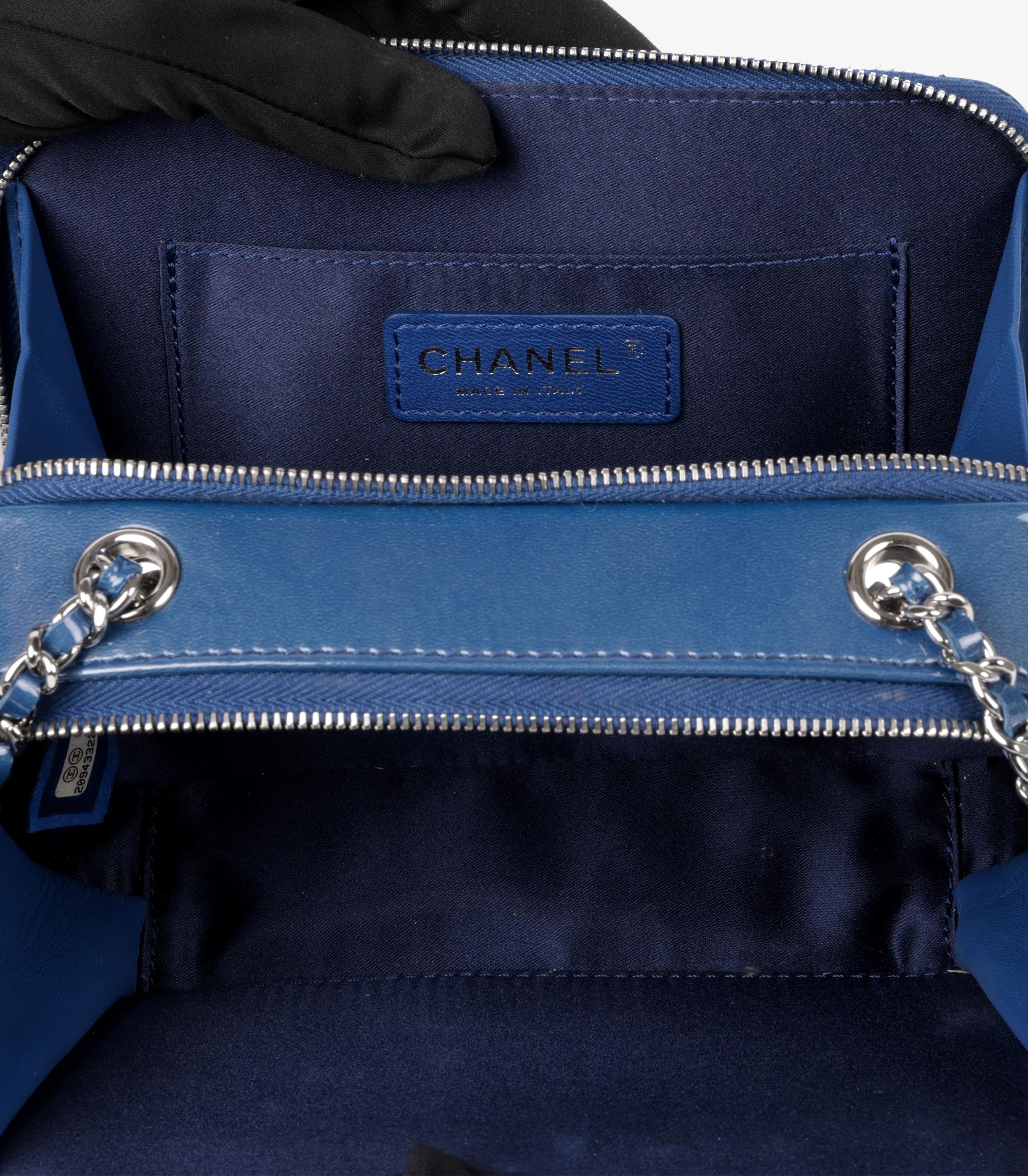 Chanel Blue Quilted Iridescent Patent Leather Mini Pocket Box Camera Case 3