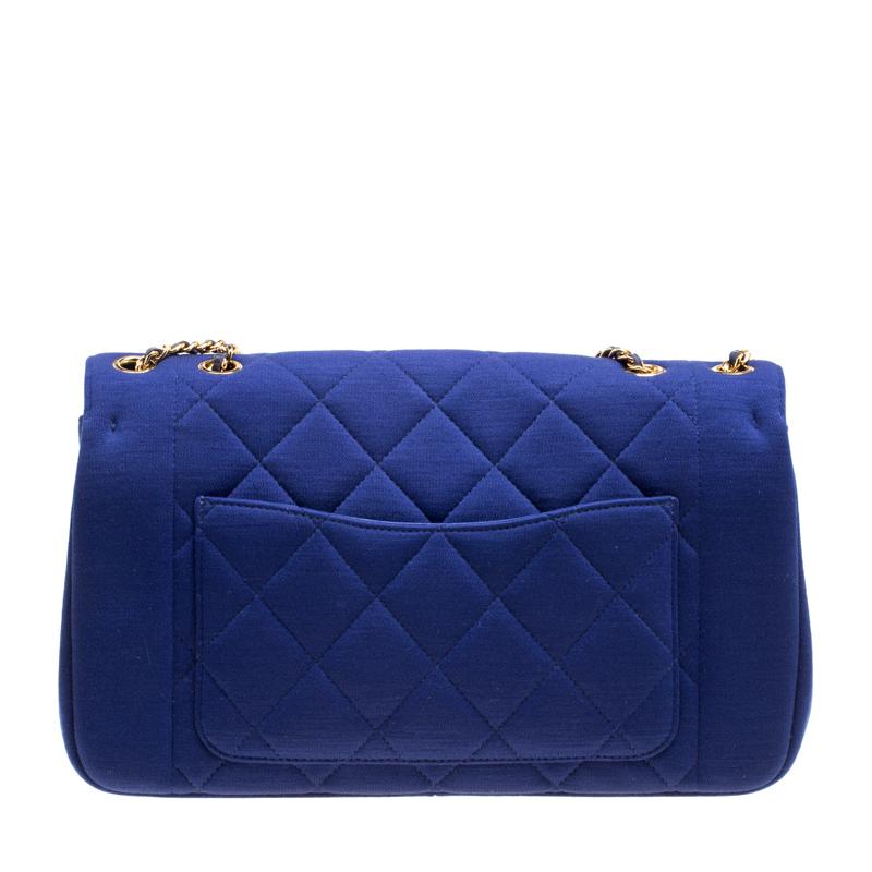 Chanel Blue Quilted Jersey Diana Flap Bag In Good Condition In Dubai, Al Qouz 2