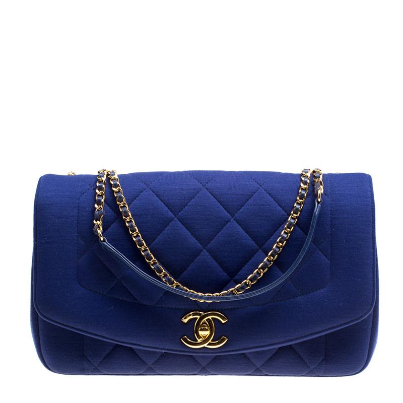 Chanel Blue Quilted Jersey Diana Flap Bag at 1stDibs