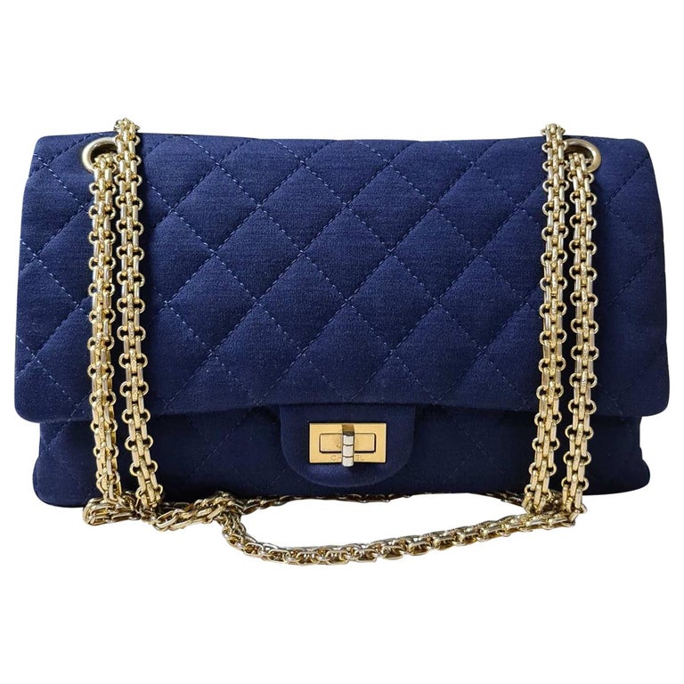 Chanel Blue Medium Jersey Double Flap Bag Navy blue Cotton Cloth ref.688055  - Joli Closet