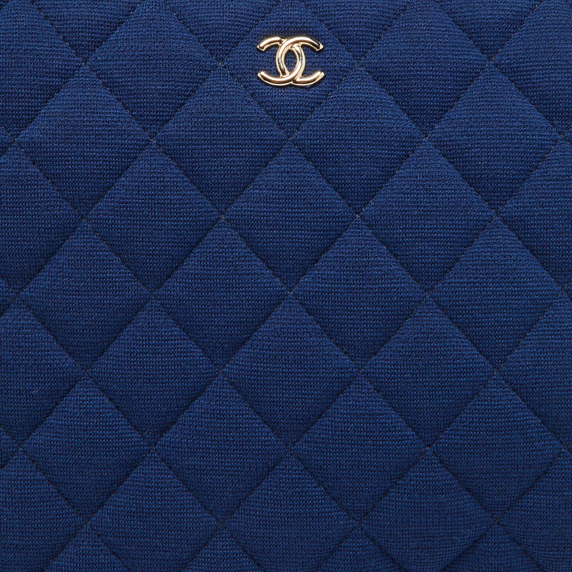 Chanel Blue Quilted Jersey Medium O Case Clutch 6