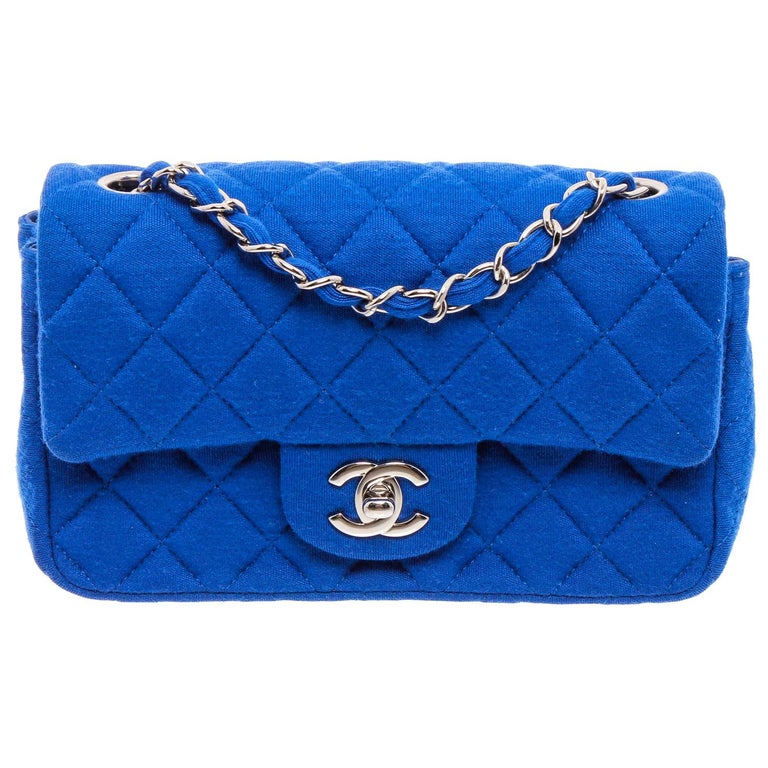 Chanel Blue Quilted Jersey Small Flap Shoulder Bag at 1stDibs