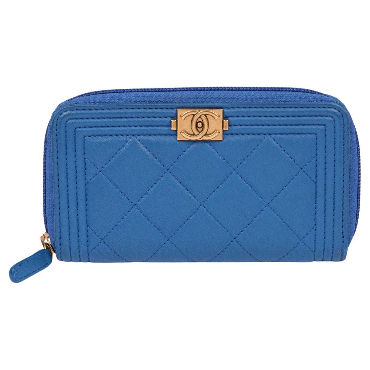 Chanel Blue Quilted Lambskin Le Boy Wallet For Sale at 1stDibs