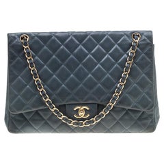 Chanel Blue Quilted Lambskin Leather Classic Maxi Single Flap Bag