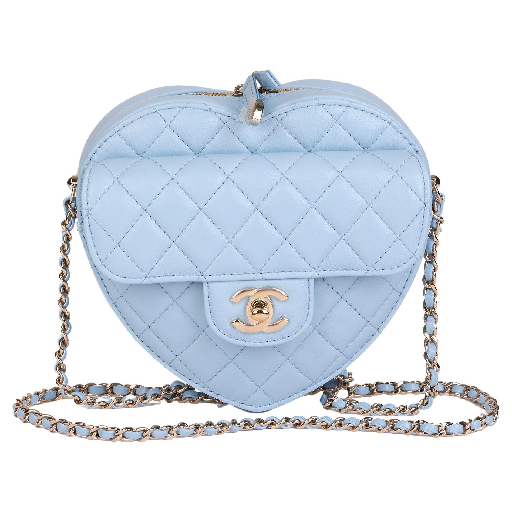 CHANEL Blue Quilted Lambskin Leather Heart Bag at 1stDibs