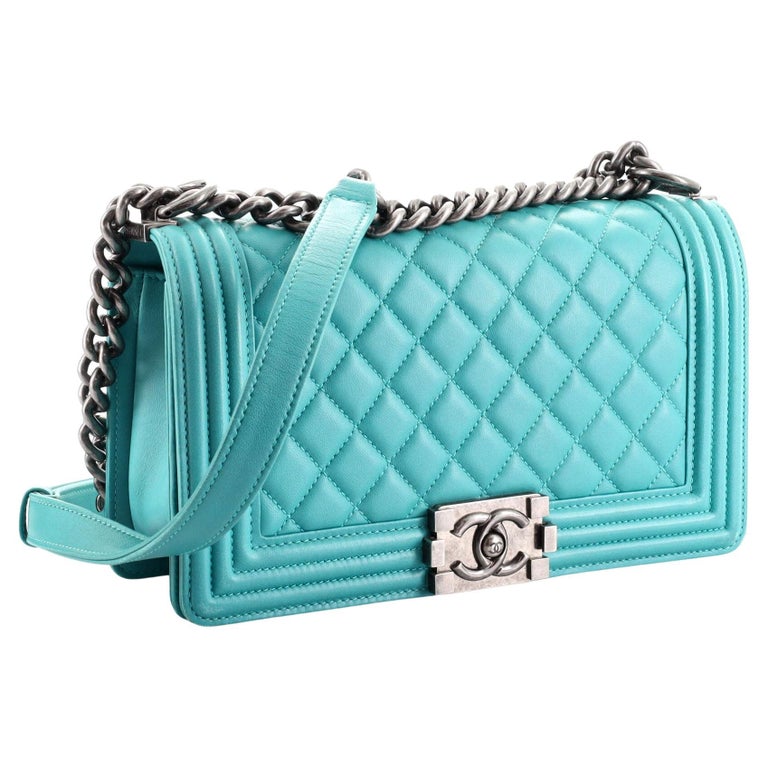 Chanel Blue Quilted Lambskin Leather Old Medium Boy Flap Bag For Sale ...