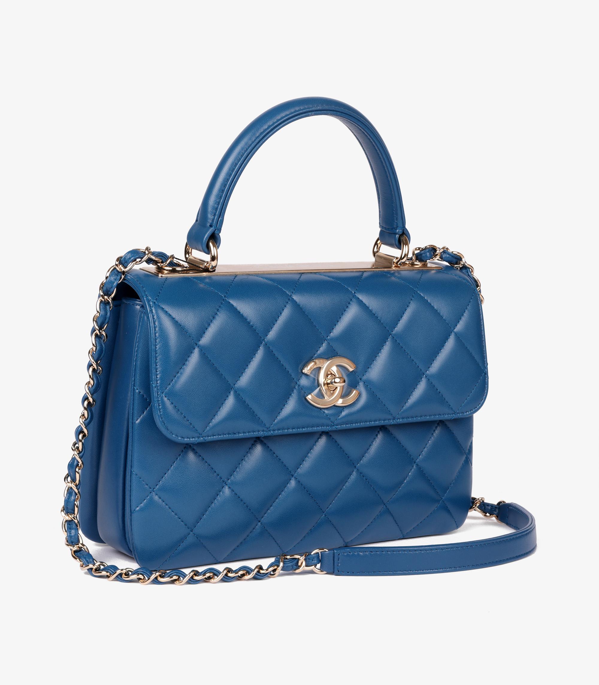 Chanel Blue Quilted Lambskin Leather Small Trendy CC Top Handle

Brand- Chanel
Model- Small Trendy CC Top Handle
Product Type- Shoulder, Top Handle
Serial Number- 24******
Age- Circa 2017
Accompanied By- Chanel Dust Bag, Box, Protective Felt, Care