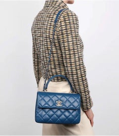 Chanel Blue Quilted Lambskin Leather Small Trendy CC Top Handle