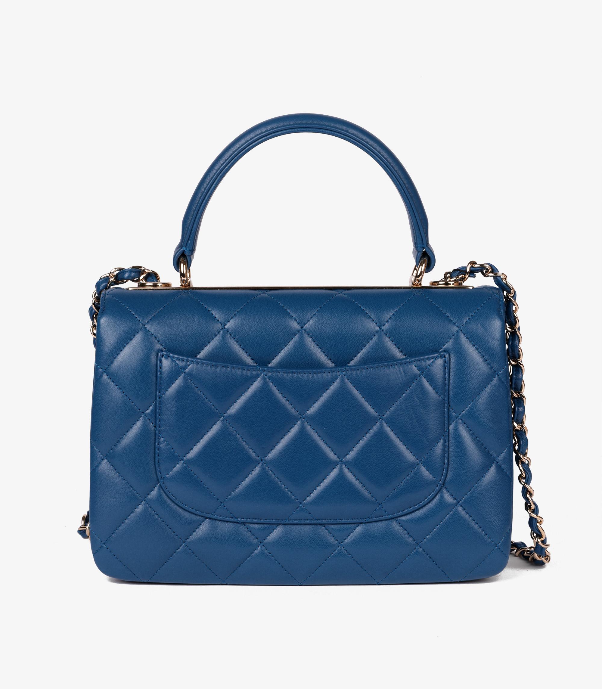 Chanel Blue Quilted Lambskin Leather Small Trendy CC Top Handle For Sale 1