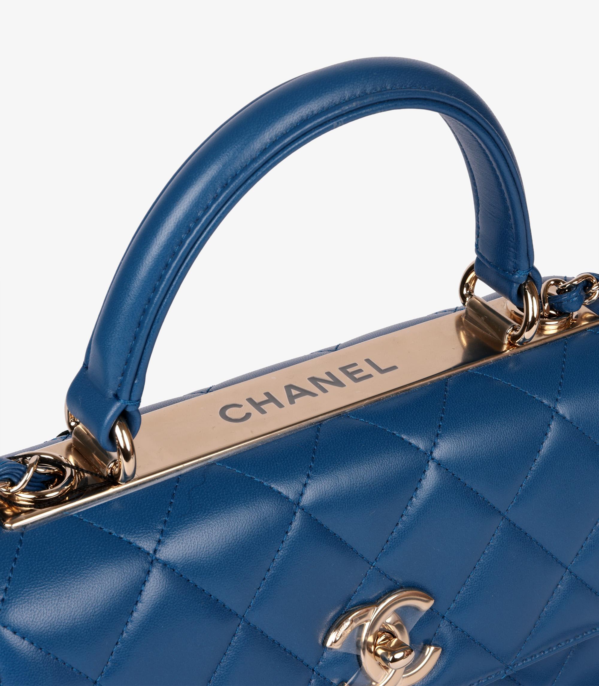 Chanel Blue Quilted Lambskin Leather Small Trendy CC Top Handle For Sale 3