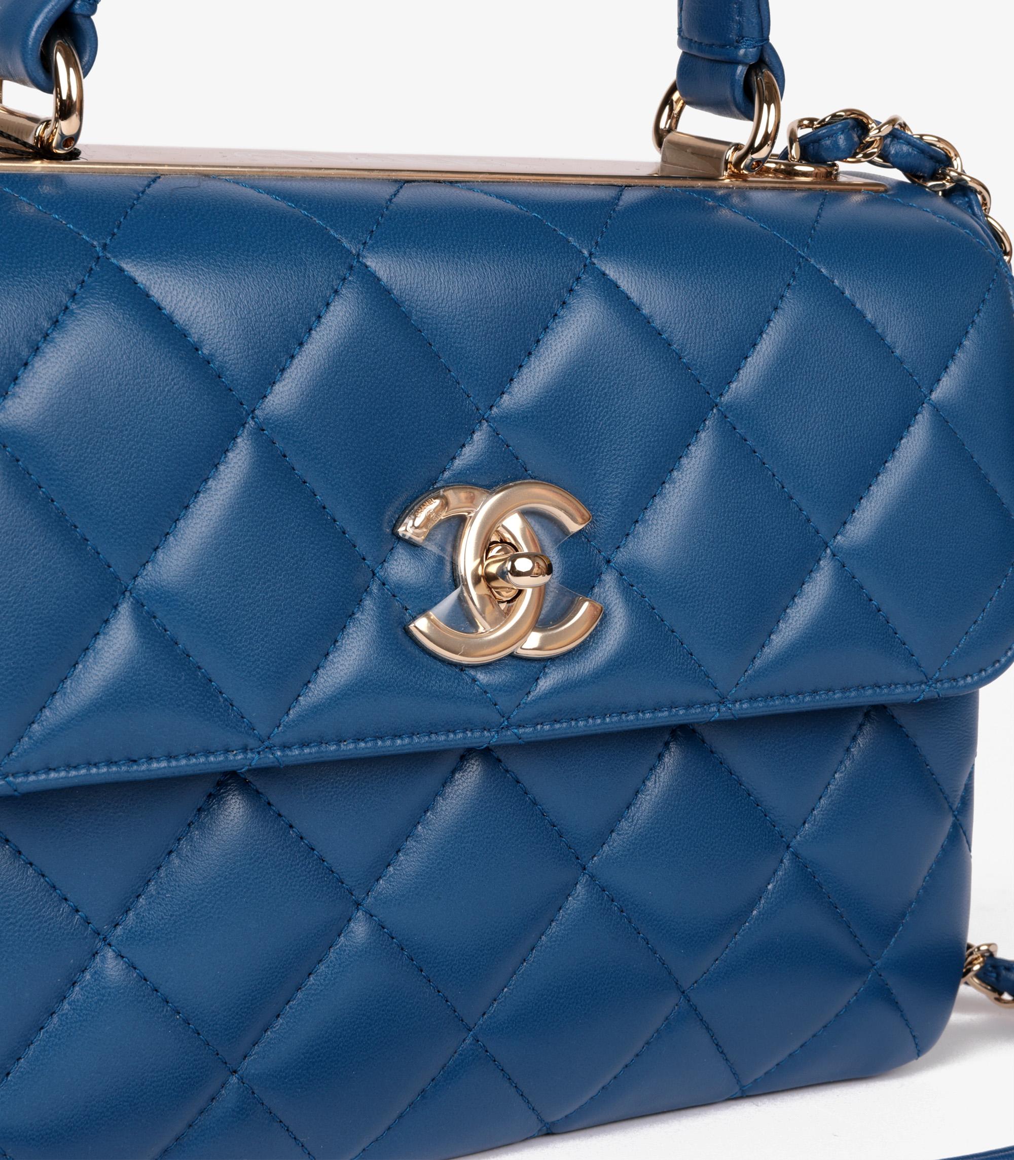Chanel Blue Quilted Lambskin Leather Small Trendy CC Top Handle For Sale 4