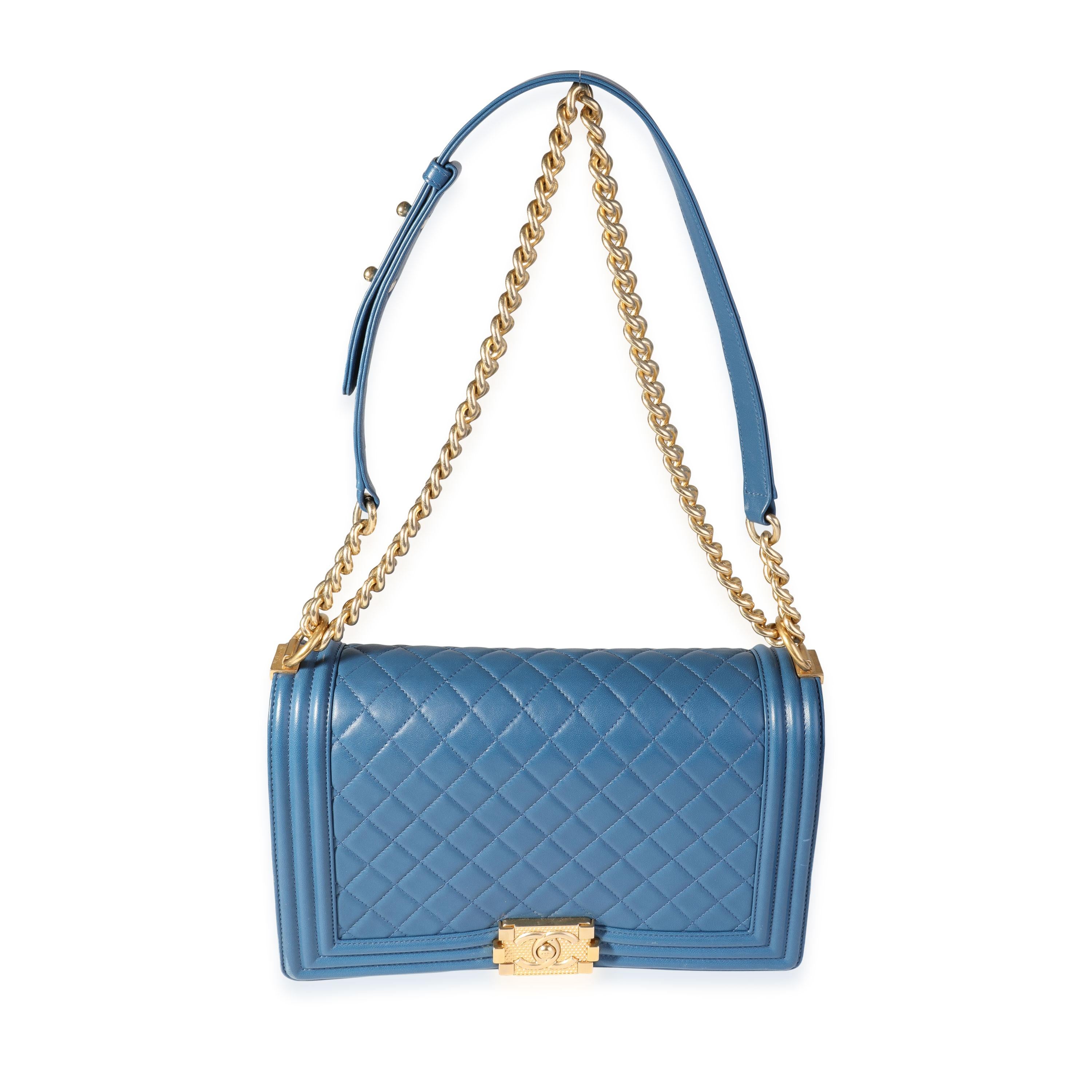 Chanel Blue Quilted Lambskin Medium Boy Bag For Sale at 1stDibs