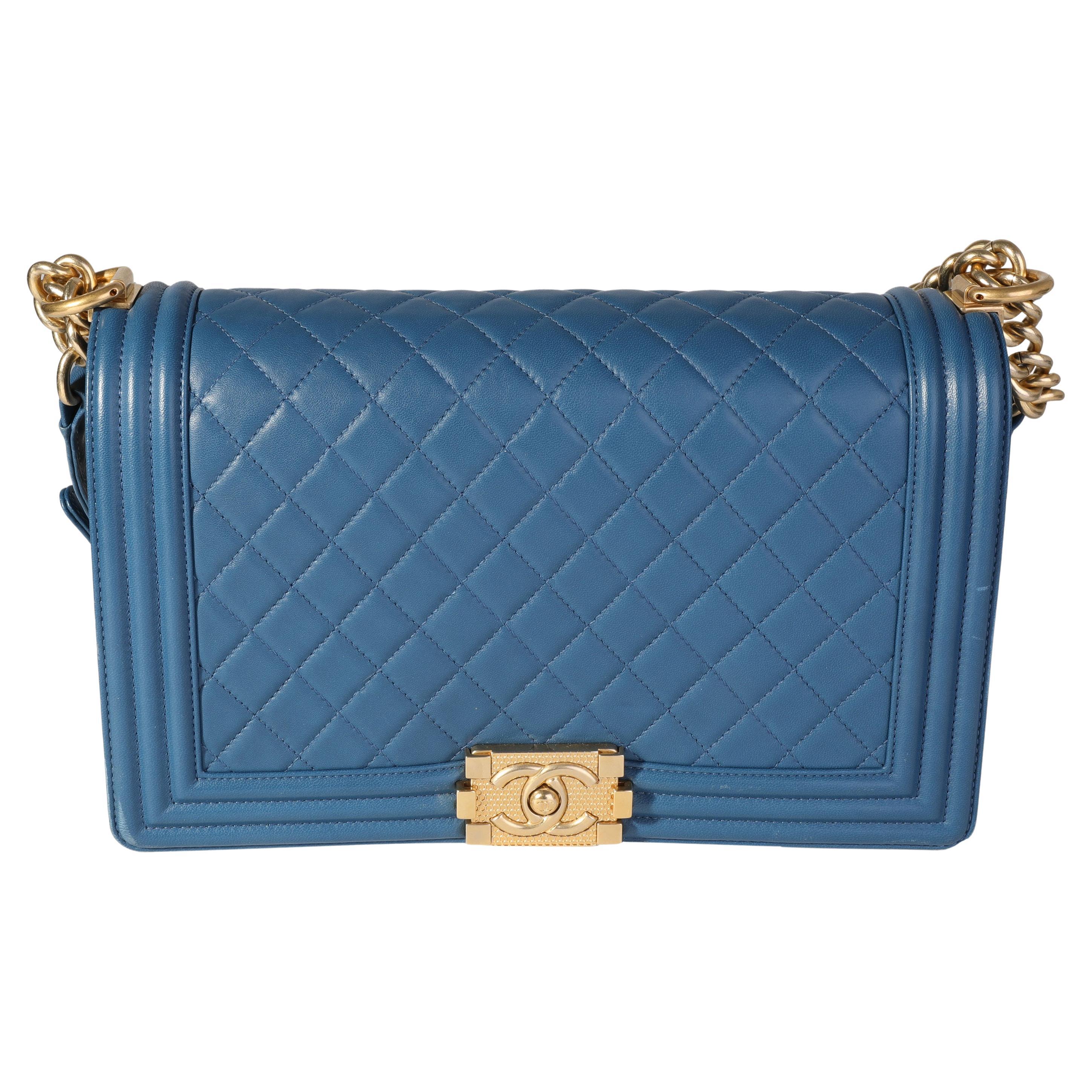 Chanel Blue Quilted Lambskin Medium Boy Bag
