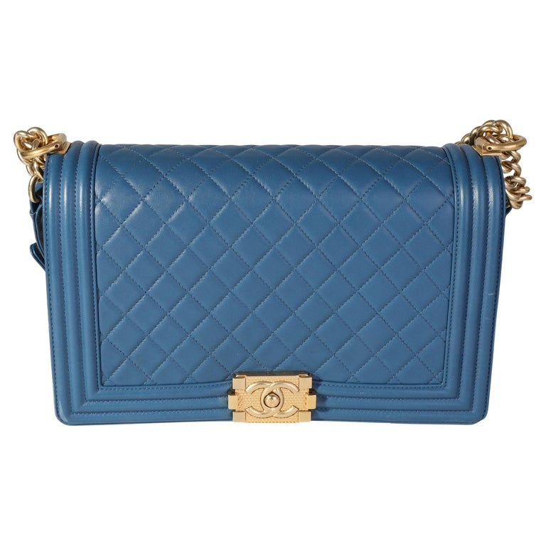 Chanel Blue Quilted Lambskin Medium Boy Bag For Sale at 1stDibs