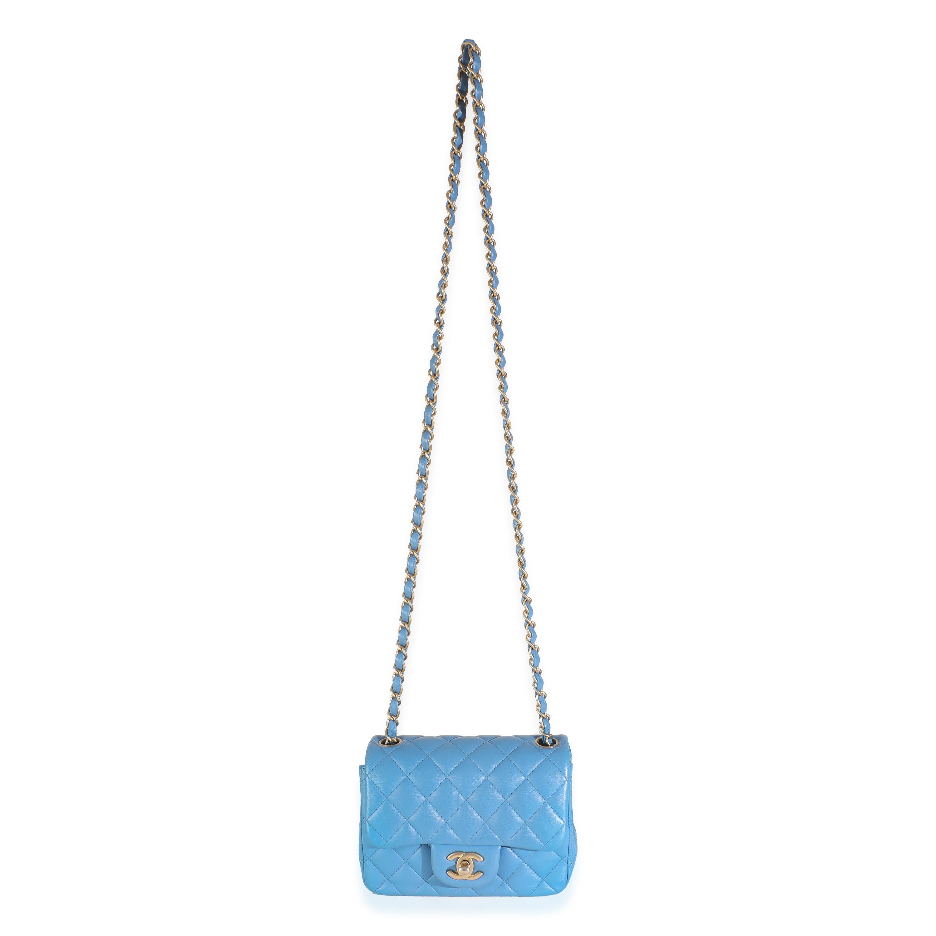 Women's or Men's Chanel Blue Quilted Lambskin Mini Square Flap Bag For Sale