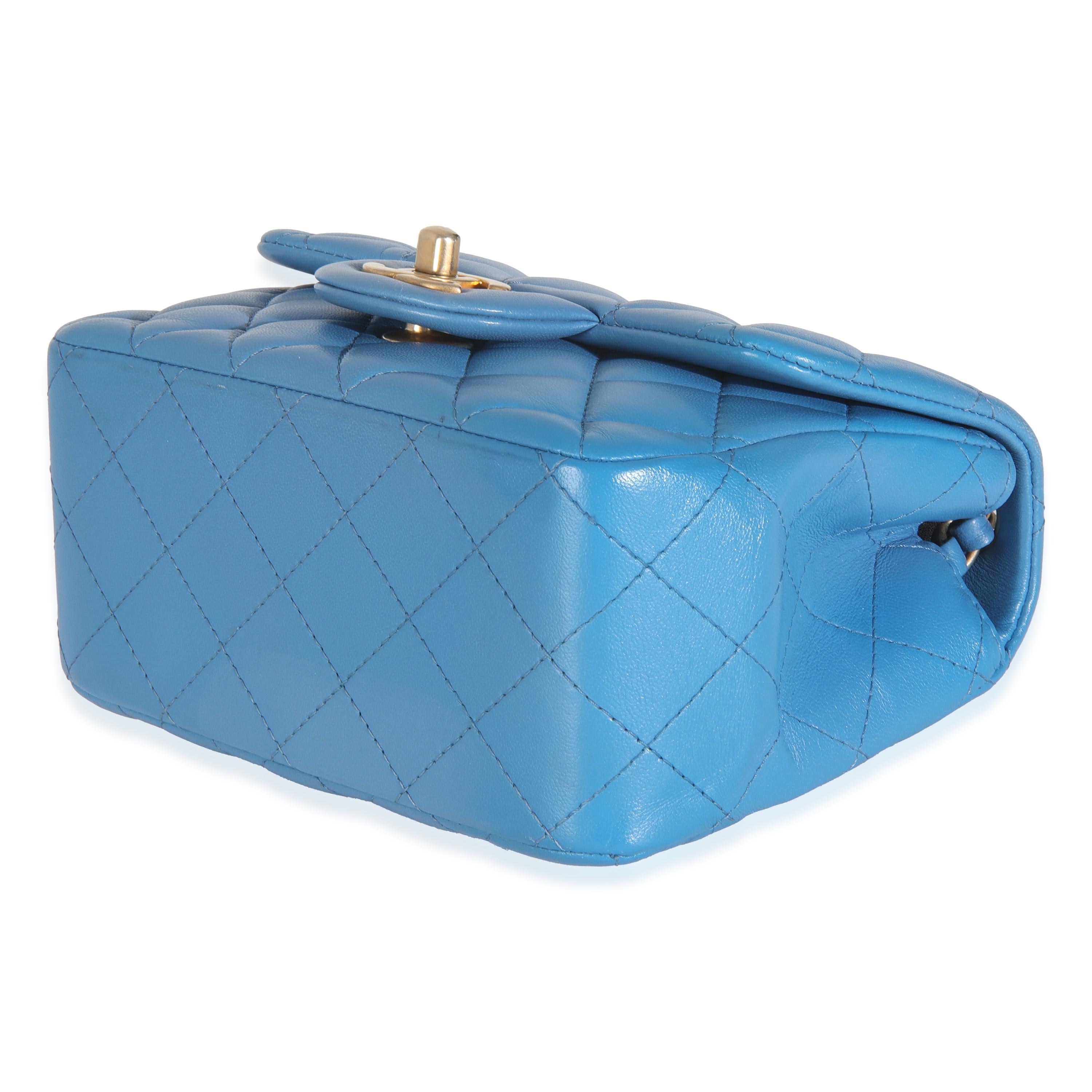 Chanel Blue Quilted Lambskin Mini Square Flap Bag For Sale 1