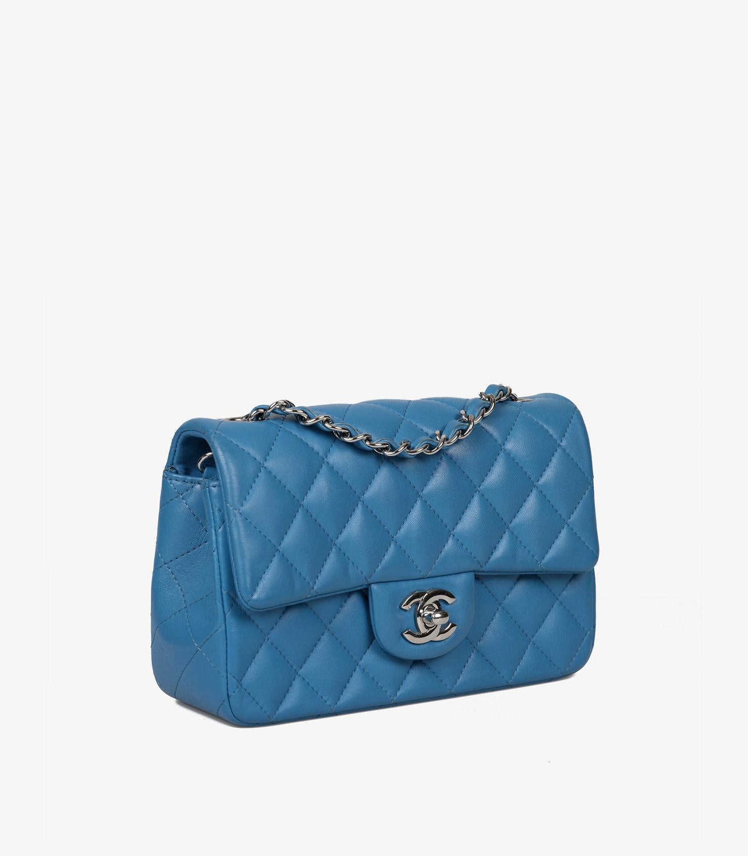 Chanel Blue Quilted Lambskin Rectangular Mini Flap Bag In Excellent Condition In Bishop's Stortford, Hertfordshire