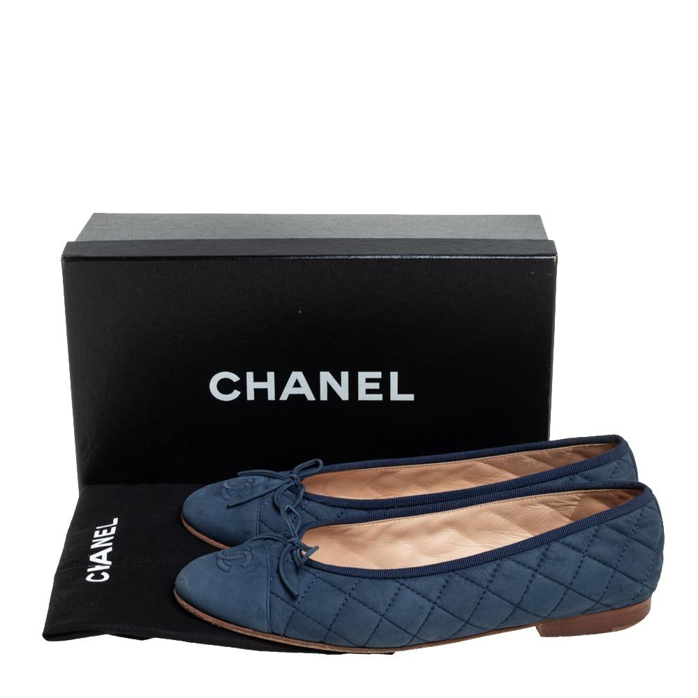 Chanel Blue Quilted Leather Ballet Flats Size 39 2